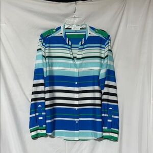 Calvin Klein Women's Multicolor Striped Button Down Shirt large
